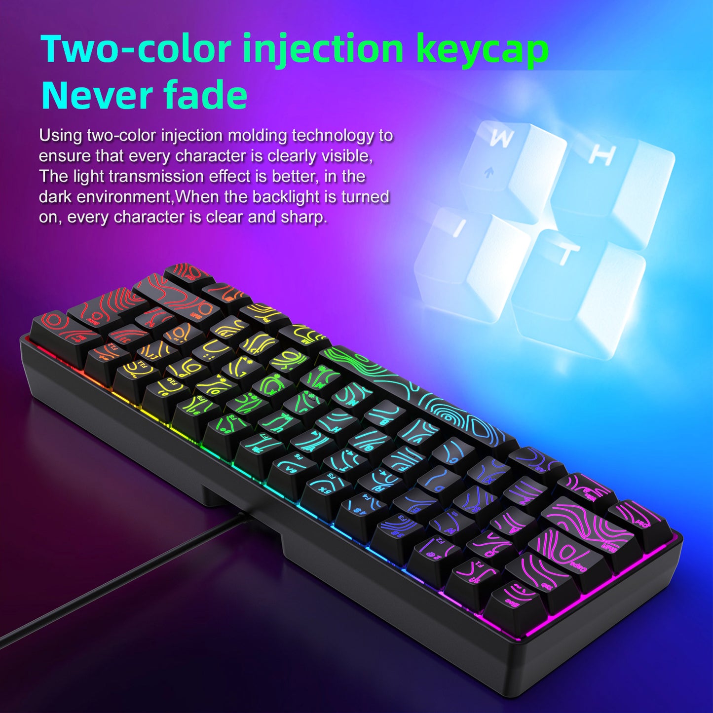 Y-FRUITFUL K401 61 Keys Gaming Keyboard with RGB Light 1.8m Wired Mechanical Keyboard for PC / Laptop