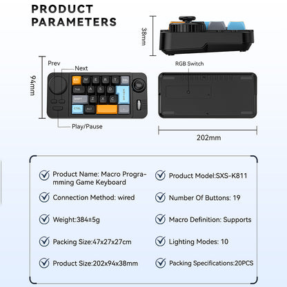 19-Key Hot-Swappable Mechanical Gaming Keyboard Wired Keyboard with RGB Backlit