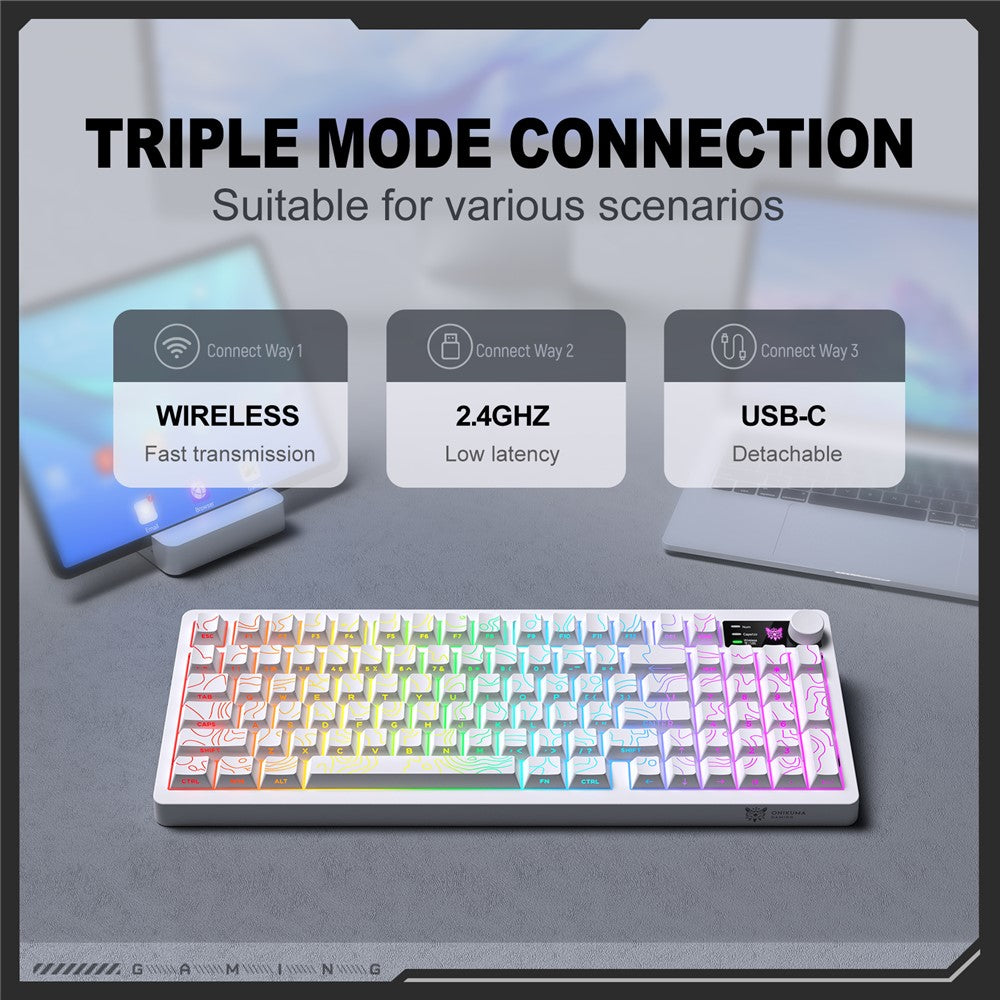 ONIKUMA MT902 95-Key Wireless 2.4GHz USB-C Tri-mode Mechanical Gaming Keyboard RGB Backlit with Knob