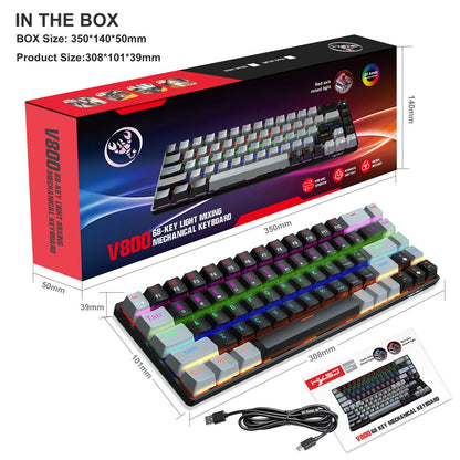 HXSJ V800 68 Keys Mechanical Keyboard with Backlit for Gaming Office