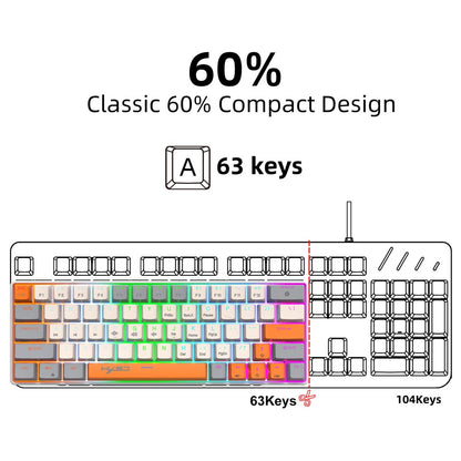 HXSJ V500 Mechanical Wired Keyboard 63 Keys Gaming Keyboard with Backlight Effect