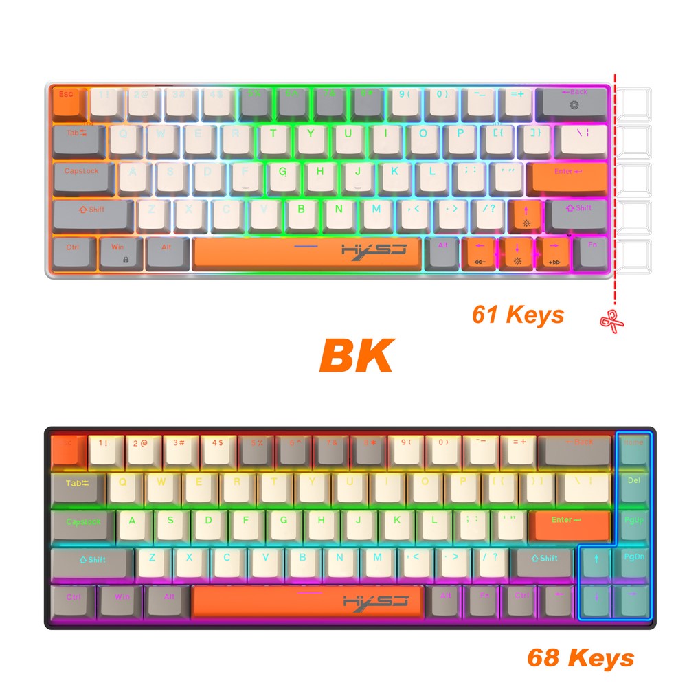 HXSJ K88 Gaming Keyboard 68 Keys Mechanical Wired Keyboard with LED Backlit