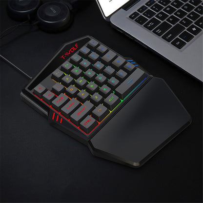 T-WOLF T19 One-Handed 35 Keys Gaming Keyboard with Ergonomic Wrist Rest Support