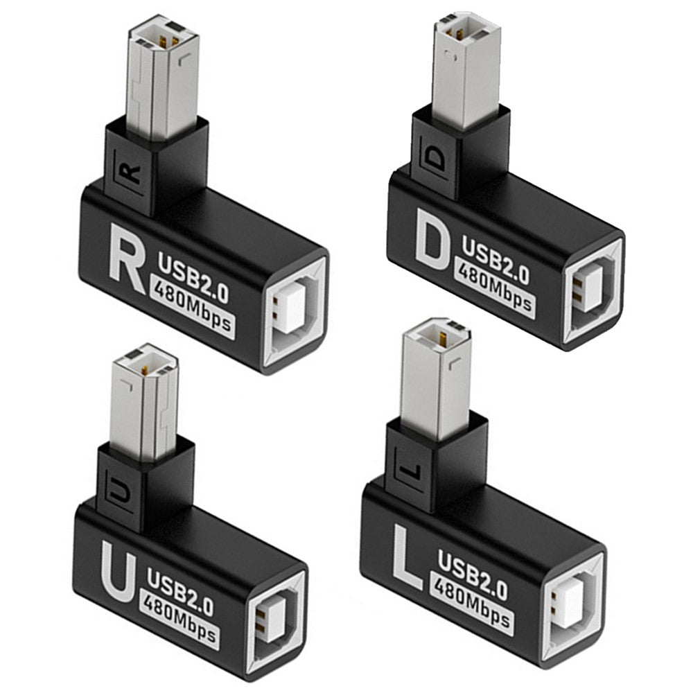 U2-038-BM002 4Pcs / Set USB 2.0 Type-B Male to Female Extension Adapter Horizontal Vertical Angled 90 Degree for Printer Scanner