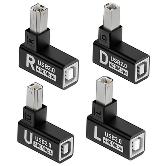 U2-038-BM002 4Pcs / Set USB 2.0 Type-B Male to Female Extension Adapter Horizontal Vertical Angled 90 Degree for Printer Scanner