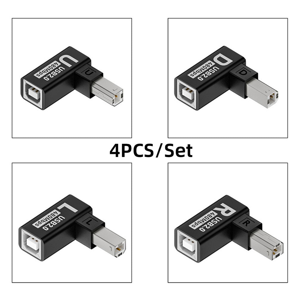 U2-038-BM002 4Pcs / Set USB 2.0 Type-B Male to Female Extension Adapter Horizontal Vertical Angled 90 Degree for Printer Scanner