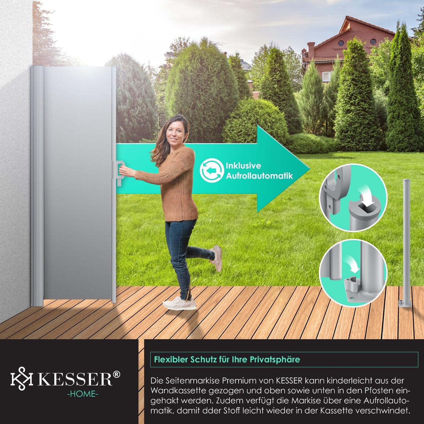 KESSER® Alu Seitenmarkise Ausziehbar Markise Wind Sonne Sicht Schutz Seitenrollo