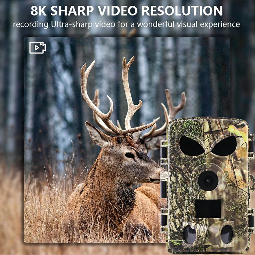 PR8000 Outdoor Hunting 8K WiFi Trail Camera 60MP Ultra HD Night Vision Wildlife Scouting Pocket Cam