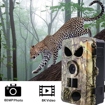 PR8000 Outdoor Hunting 8K WiFi Trail Camera 60MP Ultra HD Night Vision Wildlife Scouting Pocket Cam