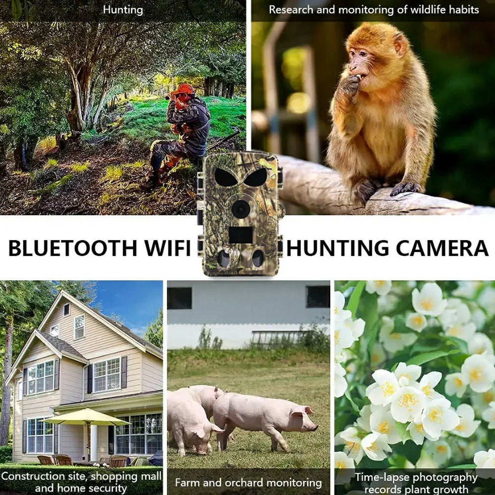 PR8000 Outdoor Hunting 8K WiFi Trail Camera 60MP Ultra HD Night Vision Wildlife Scouting Pocket Cam