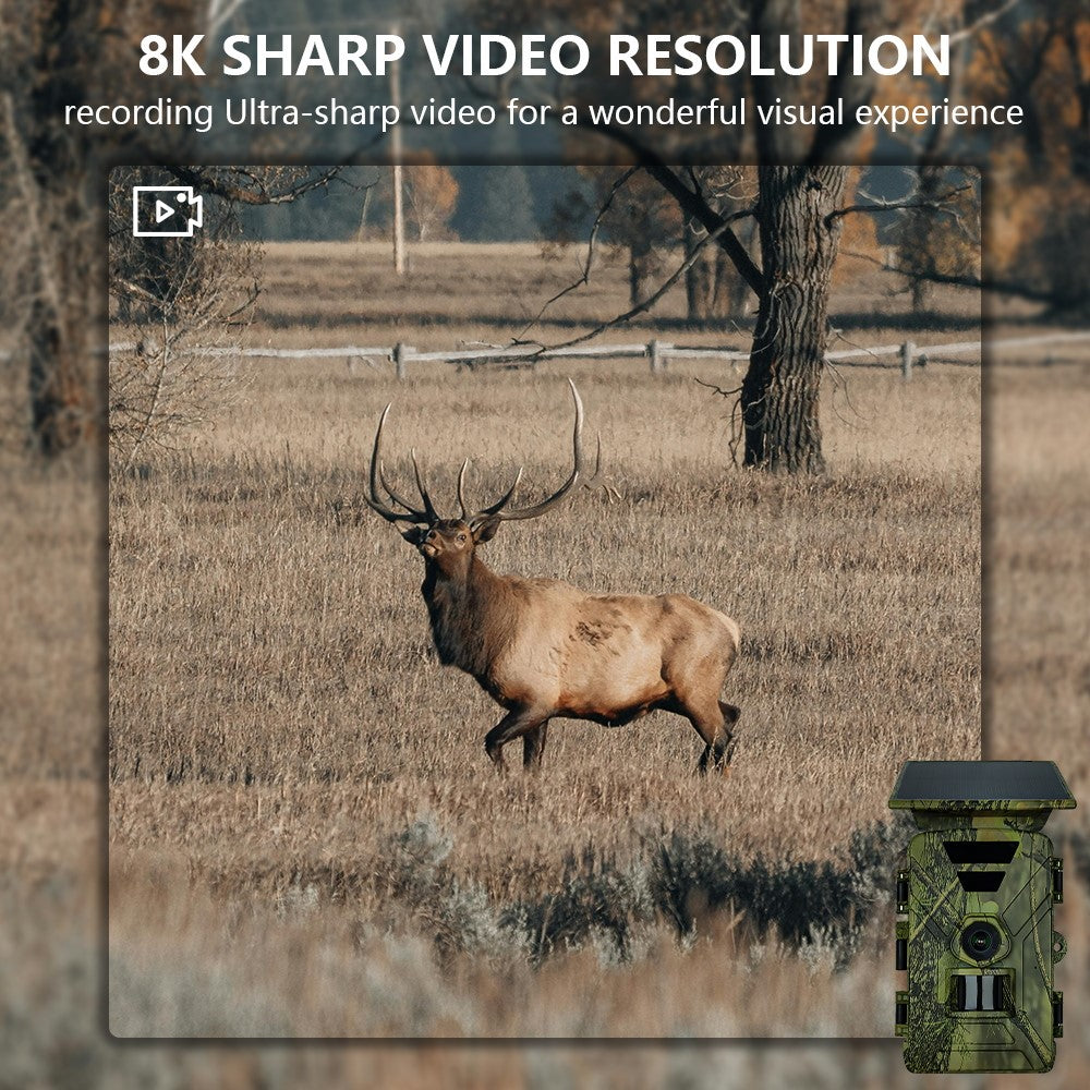 PR903W Solar Powered Outdoor Hunting Camera 8K 60MP WiFi Infrared Night Vision Trail Camera