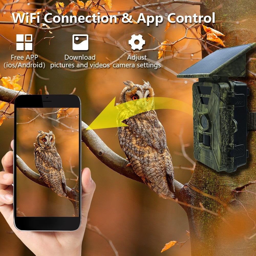 PR903W Solar Powered Outdoor Hunting Camera 8K 60MP WiFi Infrared Night Vision Trail Camera
