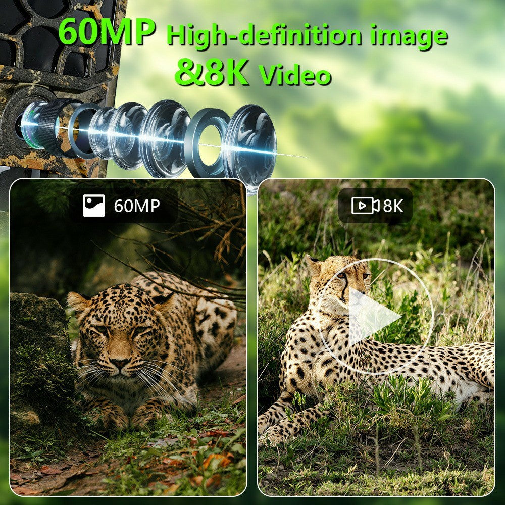 H1W 8K 60MP Trail Camera Solar Panel WiFi Bluetooth-compatible Infrared Hunting Camera with Night Vision for Wildlife Scouting