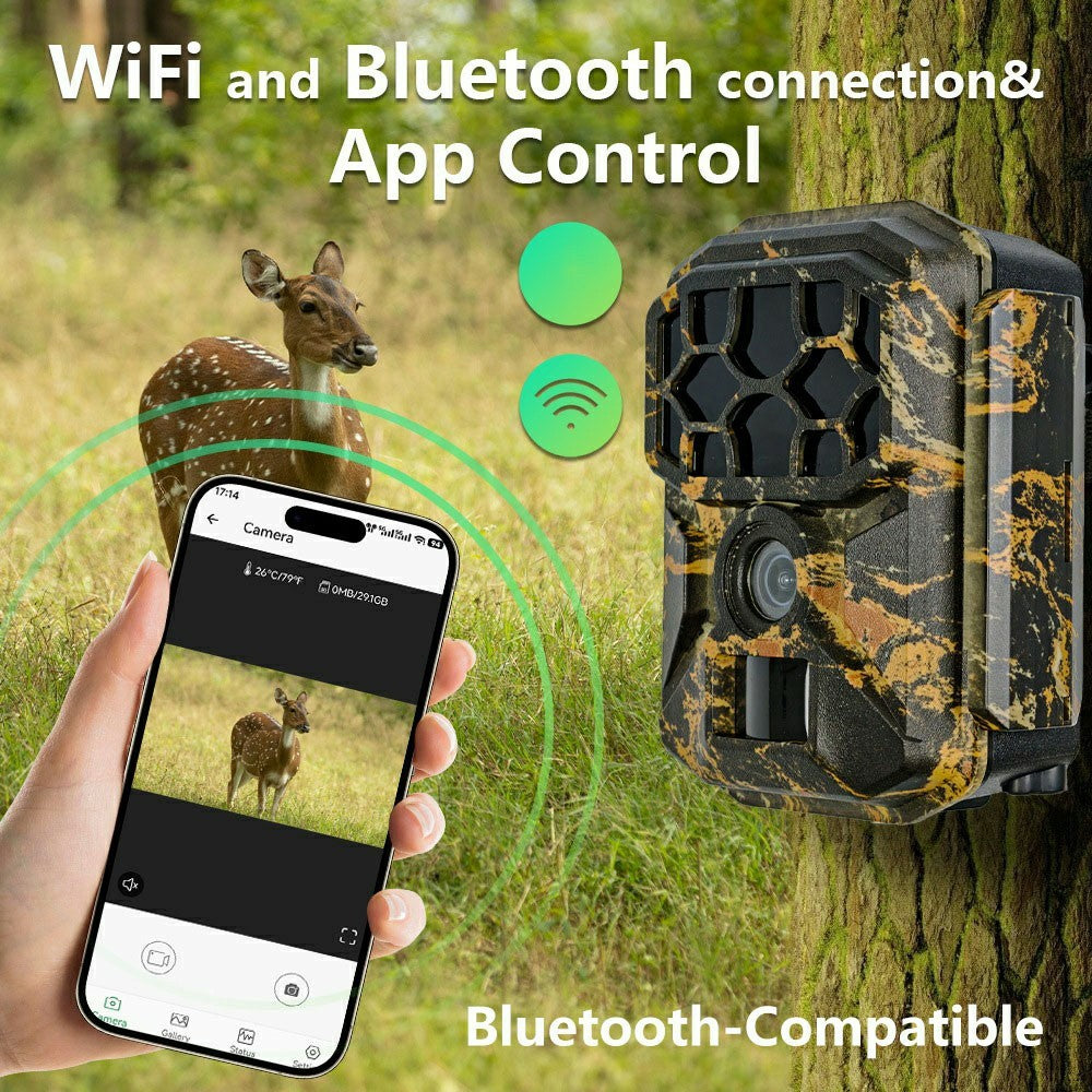 H1W 8K 60MP Trail Camera Solar Panel WiFi Bluetooth-compatible Infrared Hunting Camera with Night Vision for Wildlife Scouting