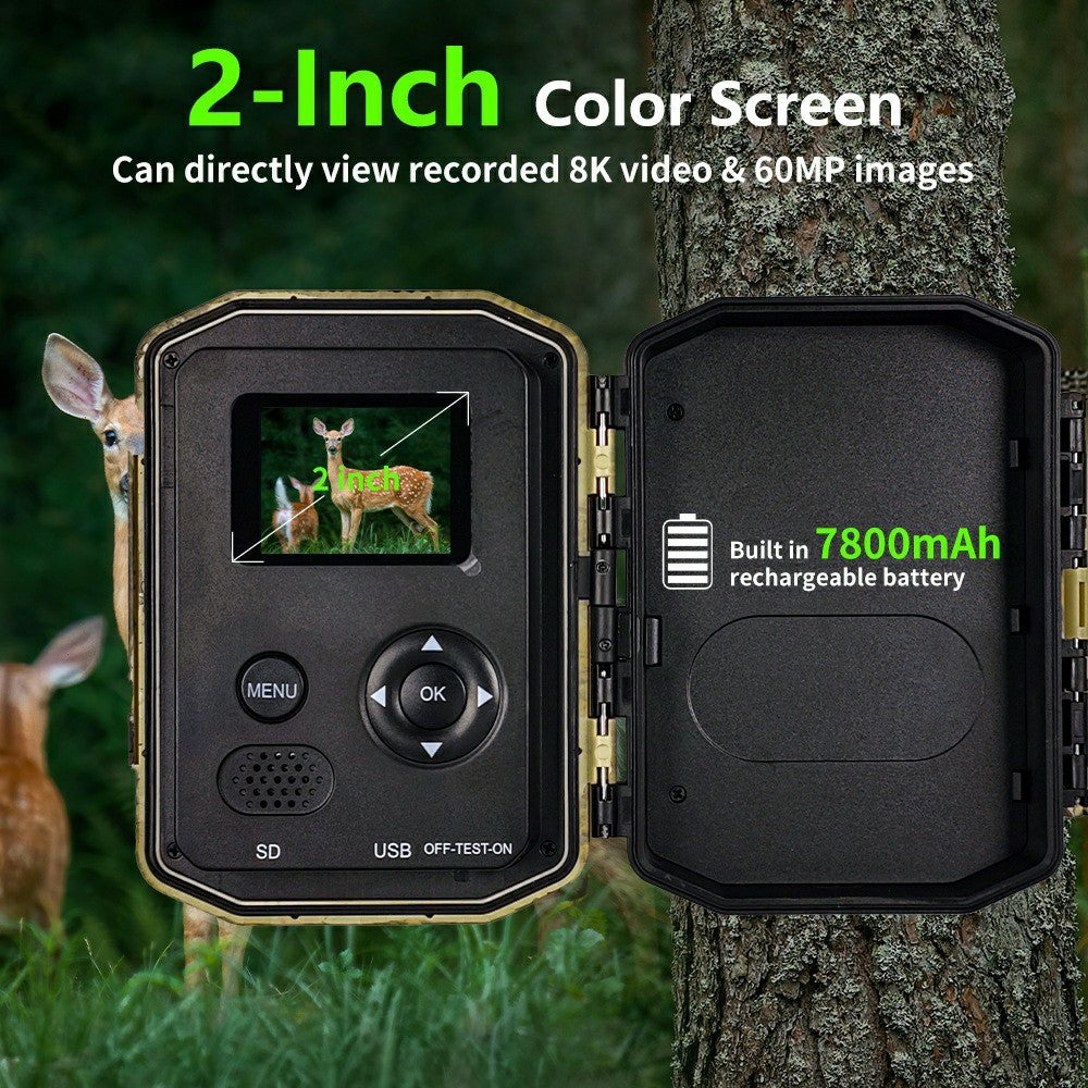 H1W 8K 60MP Trail Camera Solar Panel WiFi Bluetooth-compatible Infrared Hunting Camera with Night Vision for Wildlife Scouting