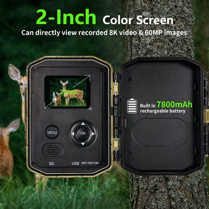 H1W 8K 60MP Trail Camera Solar Panel WiFi Bluetooth-compatible Infrared Hunting Camera with Night Vision for Wildlife Scouting