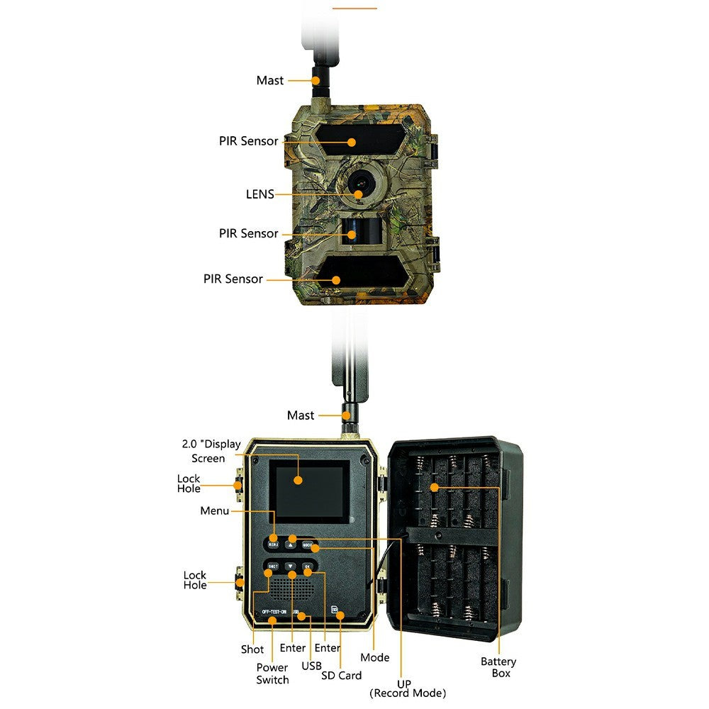 PR902LTE 4G 8K 60MP Trail Camera IP66 Waterproof Night Vision PIR Motion Detection Hunting Camera for Wildlife Scouting