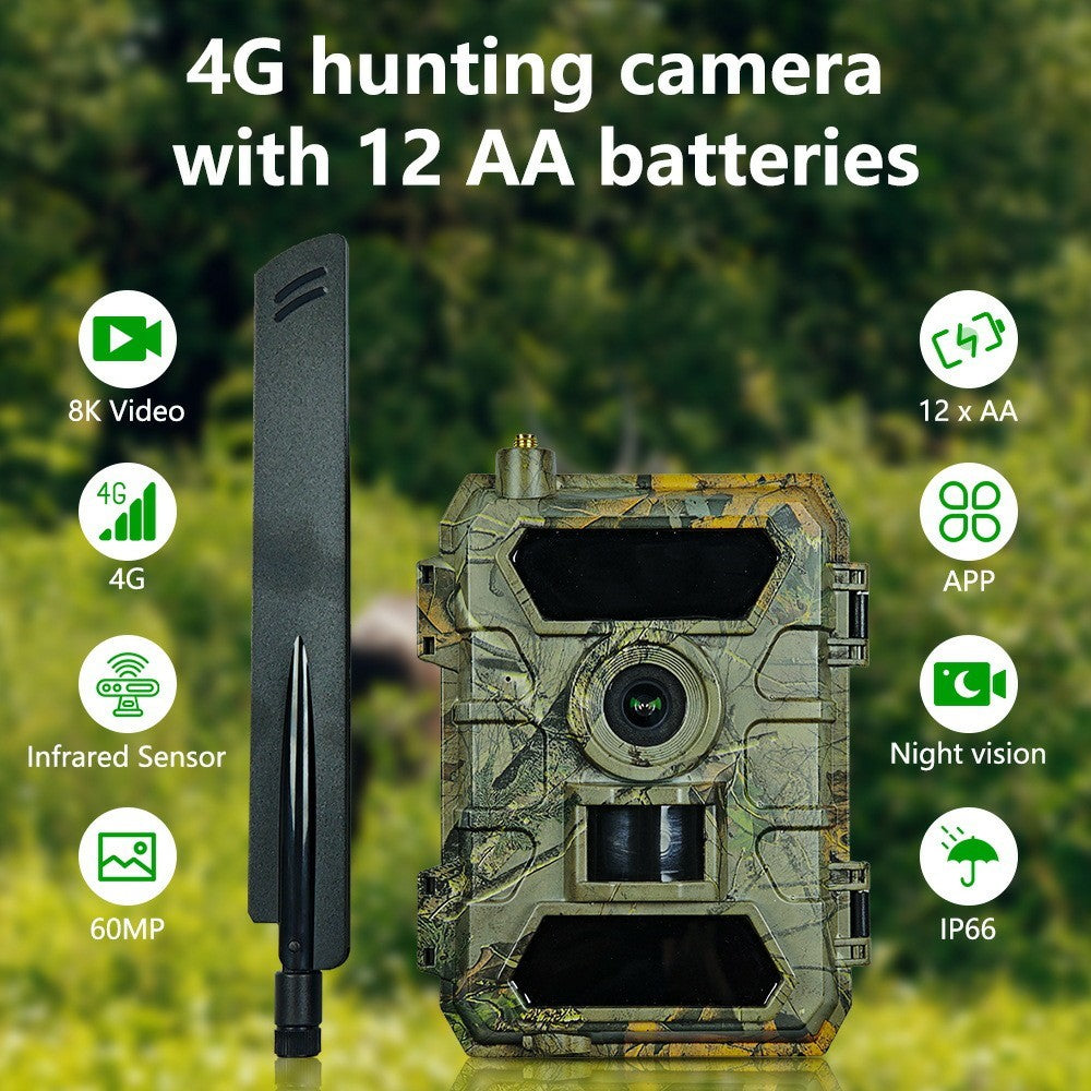 PR902LTE 4G 8K 60MP Trail Camera IP66 Waterproof Night Vision PIR Motion Detection Hunting Camera for Wildlife Scouting