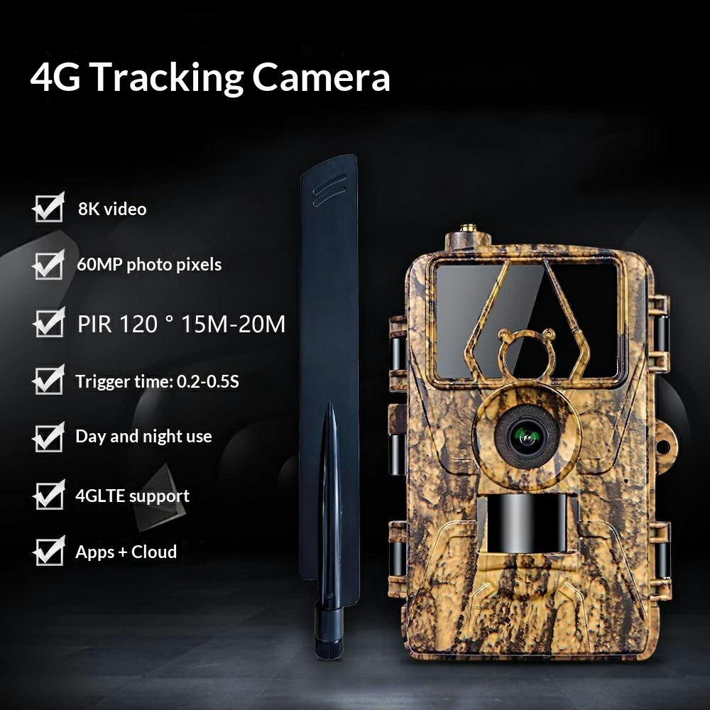 PR801LTE 8K Trail Camera 4G LTE 60MP PIR Motion Detection Night Vision IP66 Waterproof Hunting Camera for Scouting Wildlife Security