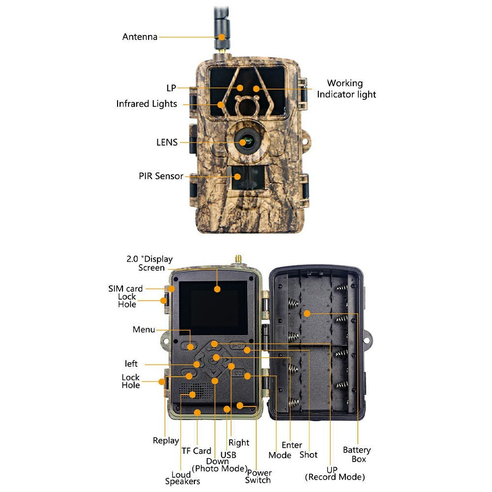PR801LTE 8K Trail Camera 4G LTE 60MP PIR Motion Detection Night Vision IP66 Waterproof Hunting Camera for Scouting Wildlife Security