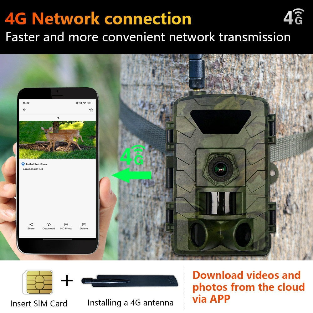 PR803LTE 4G Trail Camera 60MP 1296P HD Night Vision Hunting Camera with App Remote Monitoring for Wildlife Scouting
