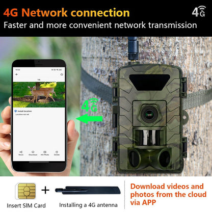 PR803LTE 4G Trail Camera 60MP 1296P HD Night Vision Hunting Camera with App Remote Monitoring for Wildlife Scouting
