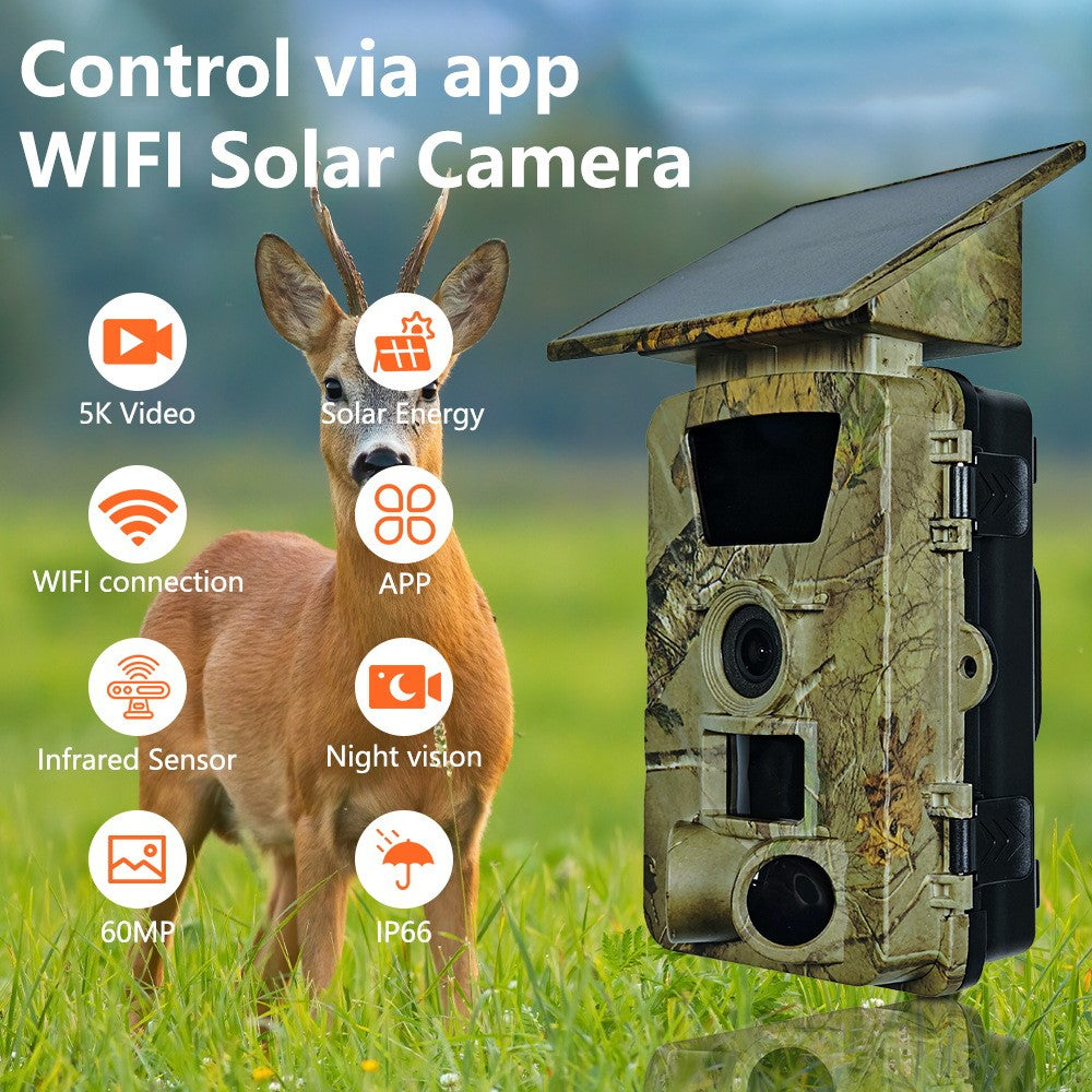 PR903W 5K WiFi Solar Security Camera 60MP Waterproof Trail Camera with PIR Motion Detection for Hunting Wildlife