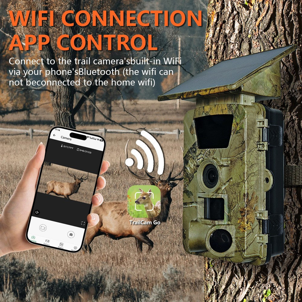 PR903W 5K WiFi Solar Security Camera 60MP Waterproof Trail Camera with PIR Motion Detection for Hunting Wildlife