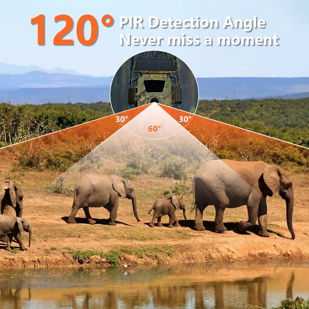 PR903W 5K WiFi Solar Security Camera 60MP Waterproof Trail Camera with PIR Motion Detection for Hunting Wildlife