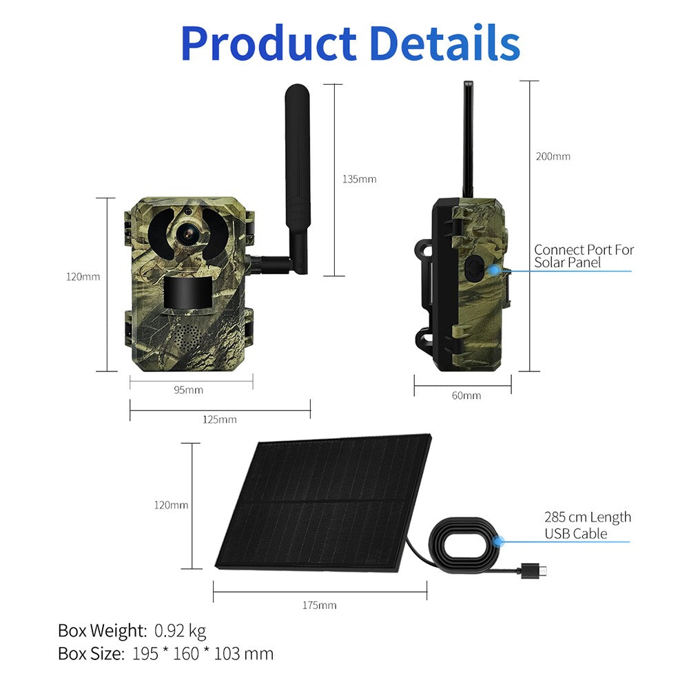 ESCAM QF380 Solar 4G Intelligent Hunting Camera Waterproof PIR Motion Sensor Night Vision Trail Camera, EU Version