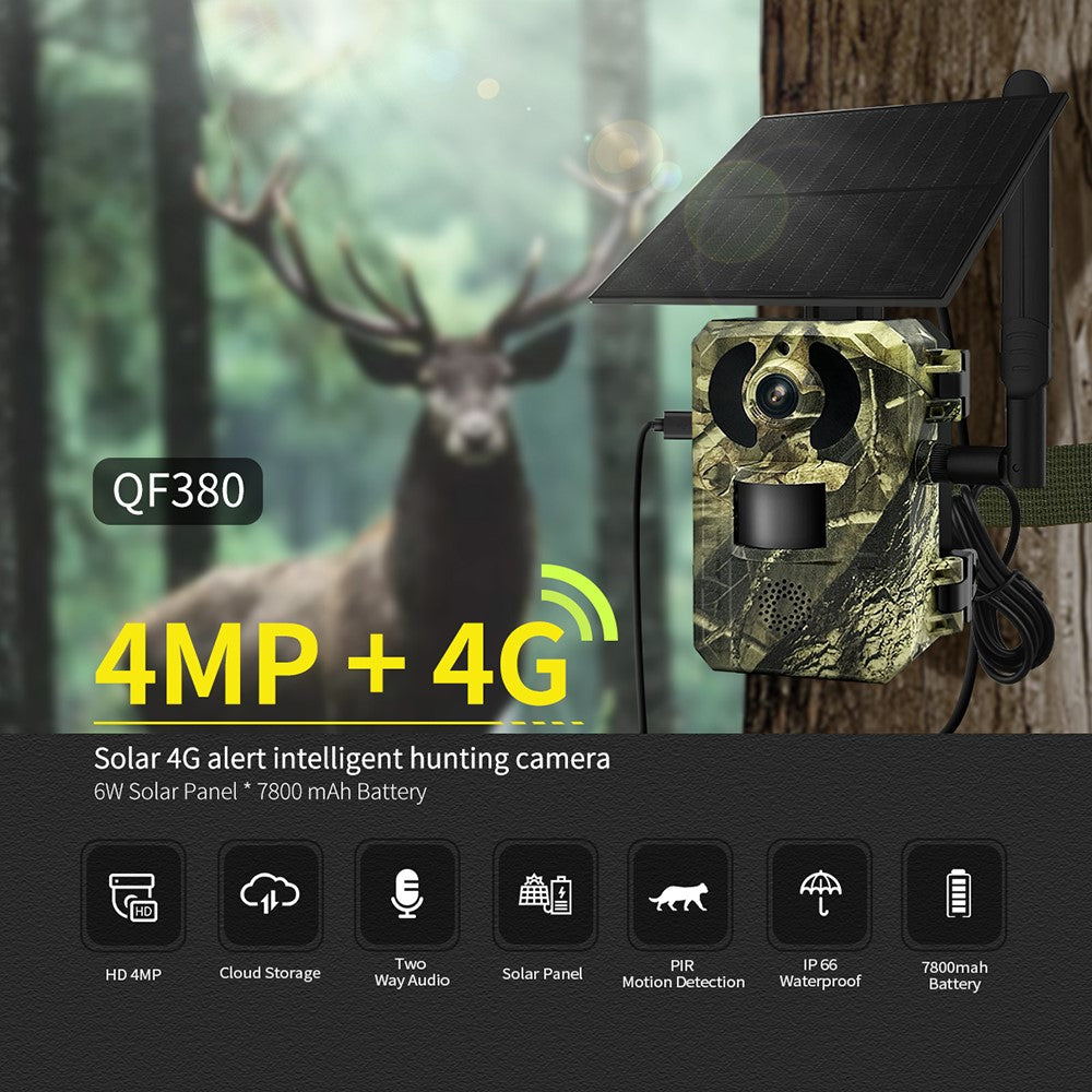 ESCAM QF380 Solar 4G Intelligent Hunting Camera Waterproof PIR Motion Sensor Night Vision Trail Camera, EU Version