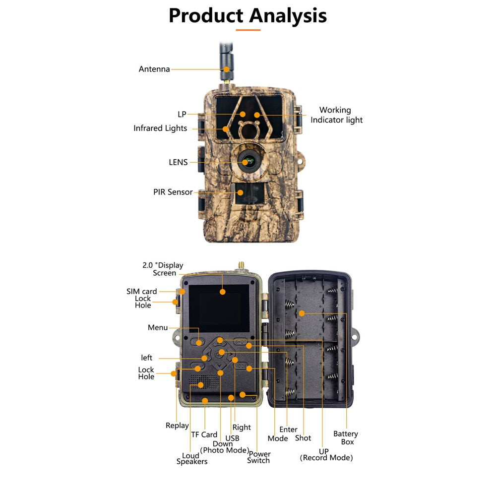 PR801LTE 4G LTE Trail Camera IP66 Waterproof 8K 60MP Wildlife Hunting Camera with Night Vision PIR Motion Detection