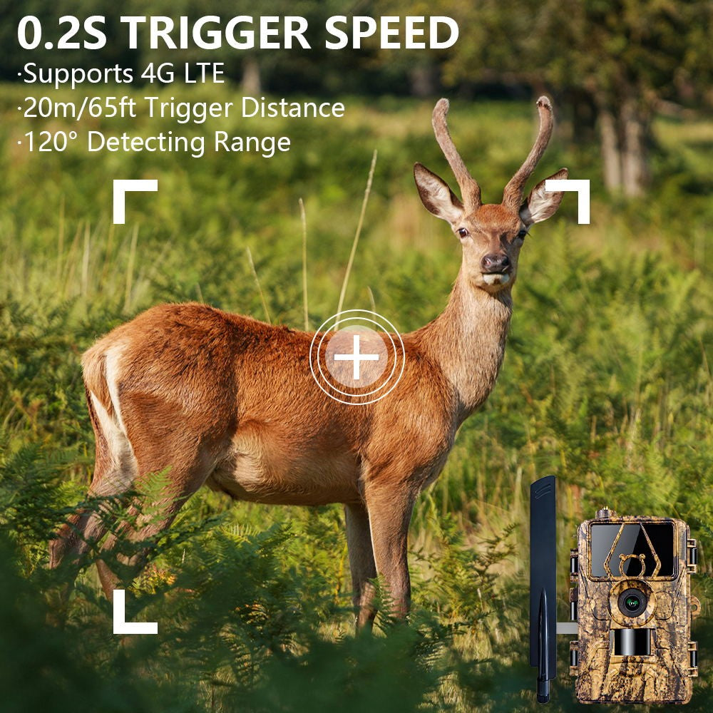 PR801LTE 4G LTE Trail Camera IP66 Waterproof 8K 60MP Wildlife Hunting Camera with Night Vision PIR Motion Detection