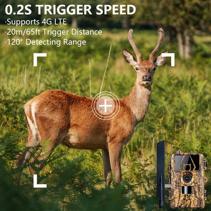 PR801LTE 4G LTE Trail Camera IP66 Waterproof 8K 60MP Wildlife Hunting Camera with Night Vision PIR Motion Detection
