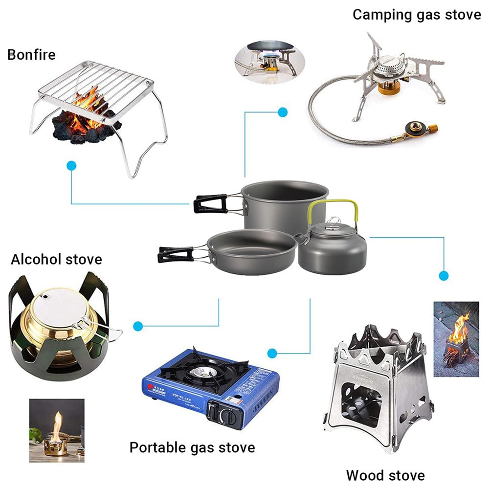 HALIN DS-308 Portable Frying Pan Tea Pot Hard Alumina Camping Cookware Set for 2-3 People (No FDA, BPA-Free)