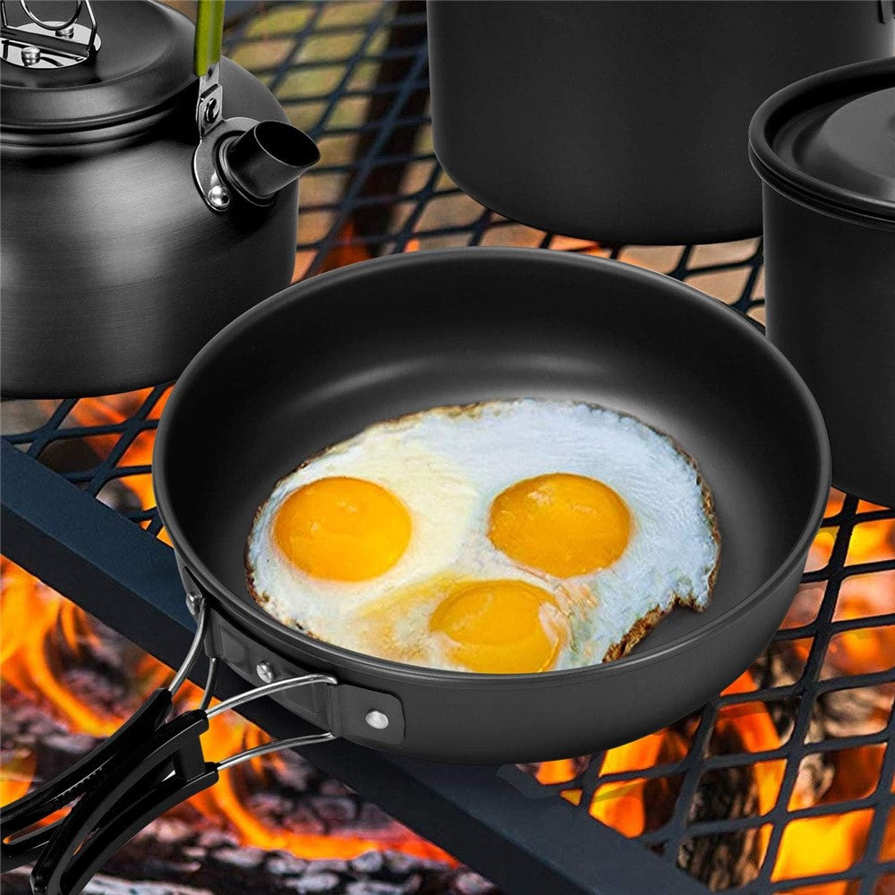 HALIN DS-308 Portable Frying Pan Tea Pot Hard Alumina Camping Cookware Set for 2-3 People (No FDA, BPA-Free)