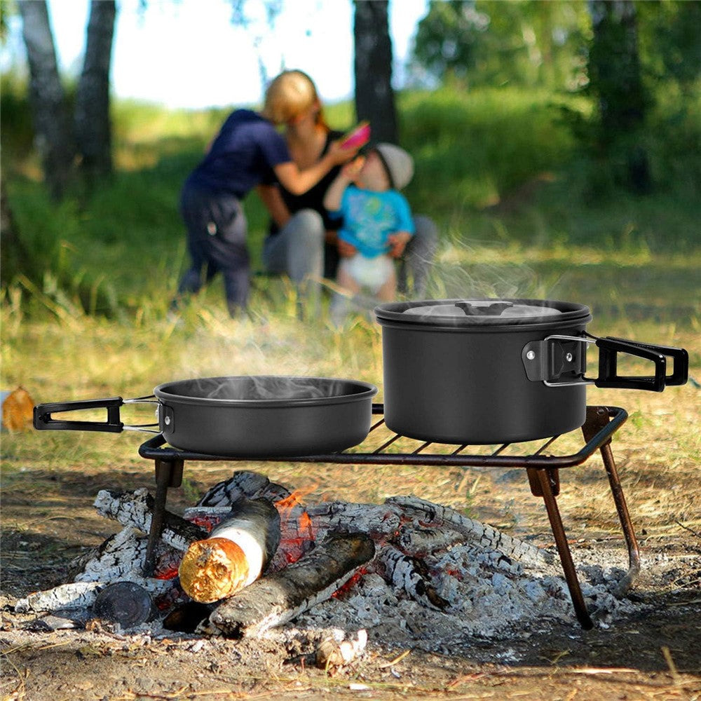 HALIN DS-308 Portable Frying Pan Tea Pot Hard Alumina Camping Cookware Set for 2-3 People (No FDA, BPA-Free)