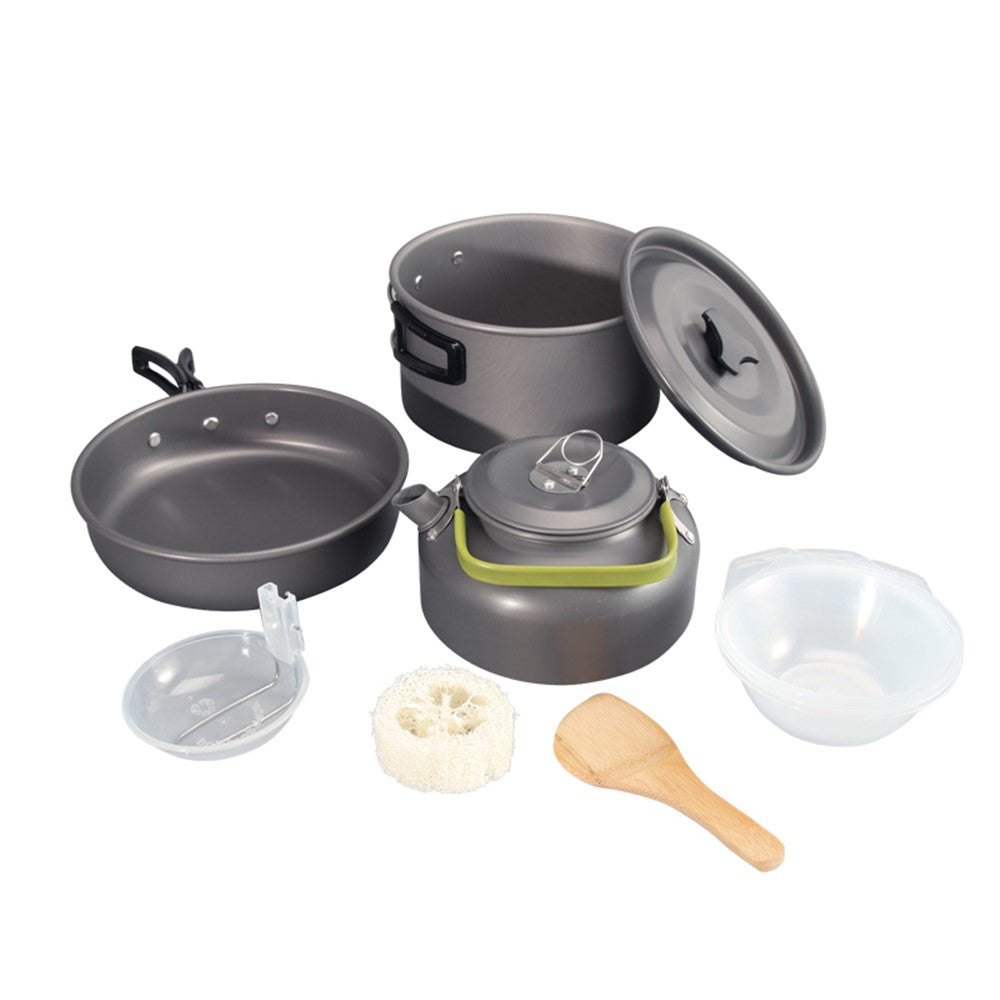 HALIN DS-308 Portable Frying Pan Tea Pot Hard Alumina Camping Cookware Set for 2-3 People (No FDA, BPA-Free)