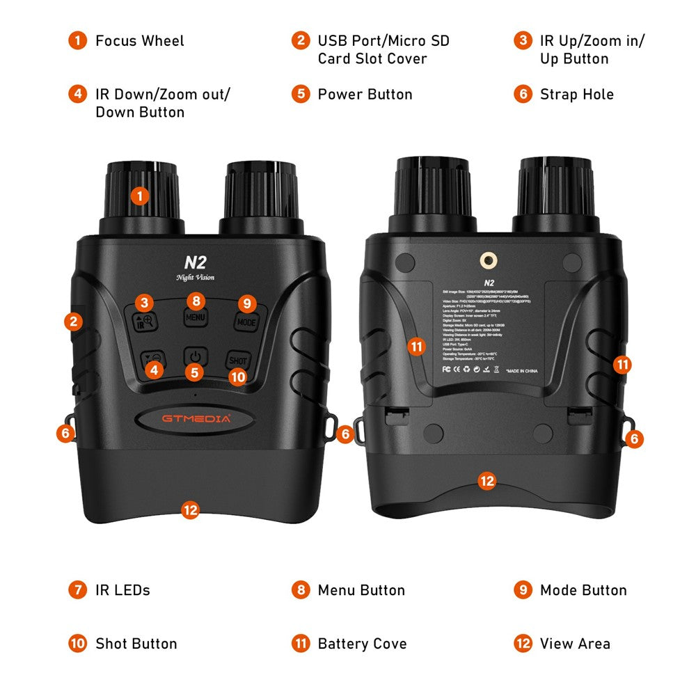 GTMEDIA N2 1080P HD Night Vision Binoculars 5X Digital Zoom 300m Range IP66 Outdoor Telescope