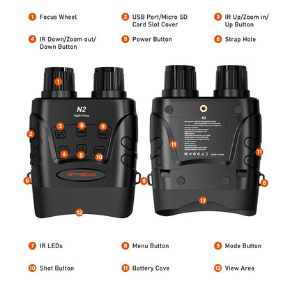 GTMEDIA N2 1080P HD Night Vision Binoculars 5X Digital Zoom 300m Range IP66 Outdoor Telescope