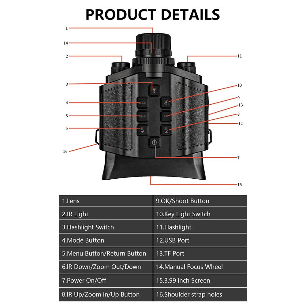 Z9 Night Vision Telescope 5K 9 Level Infrared Night Vision with 10X Zoom 60MP Camera for Hunting