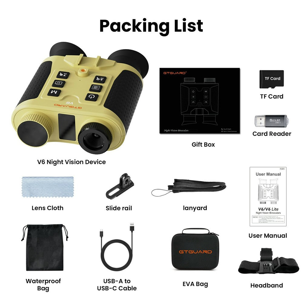 GTGUARD V6 4K Night Vision Binoculars Dual Mode 8X Digital Zoom 300m Range 1080P Recording Digital Telescope for Hunting