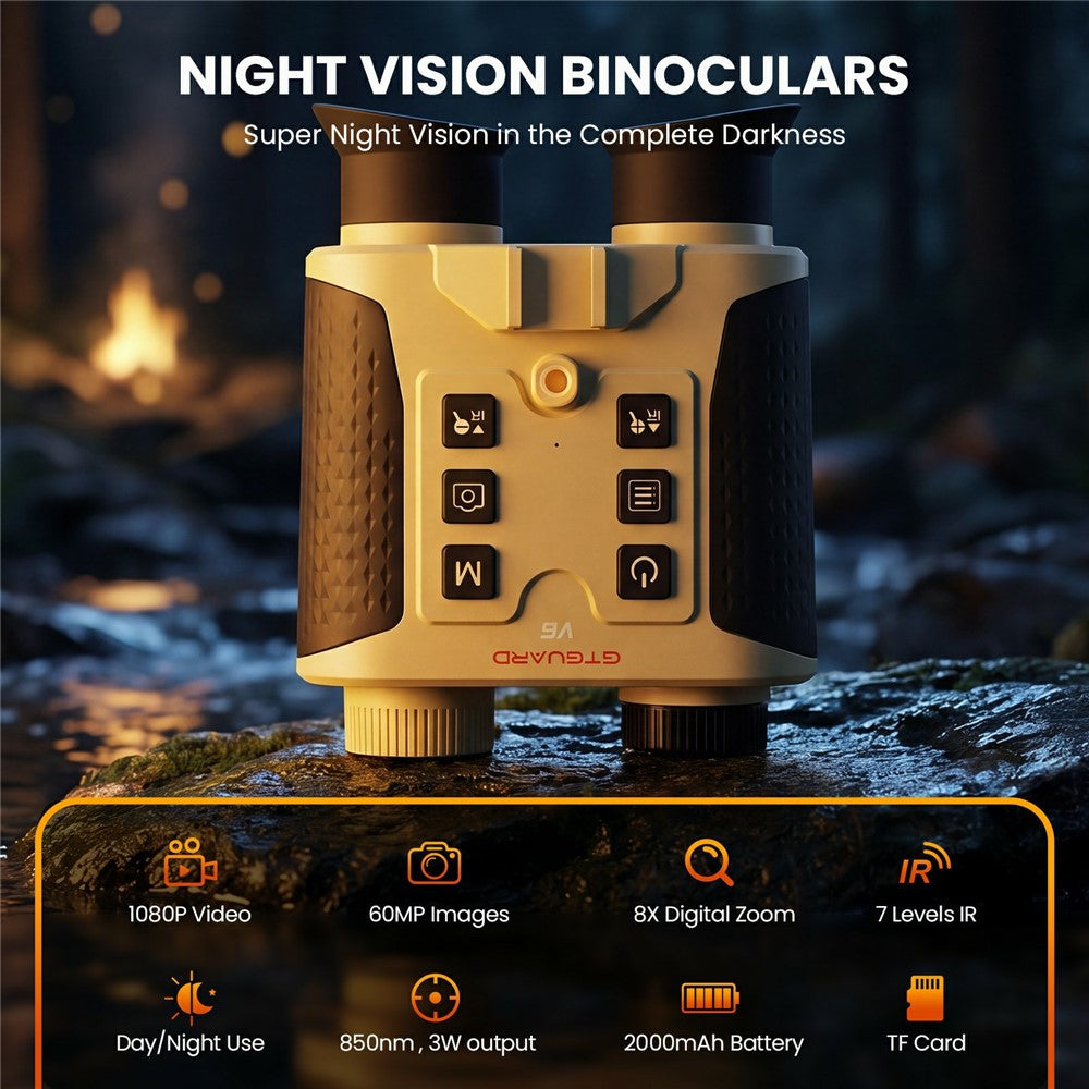 GTGUARD V6 4K Night Vision Binoculars Dual Mode 8X Digital Zoom 300m Range 1080P Recording Digital Telescope for Hunting