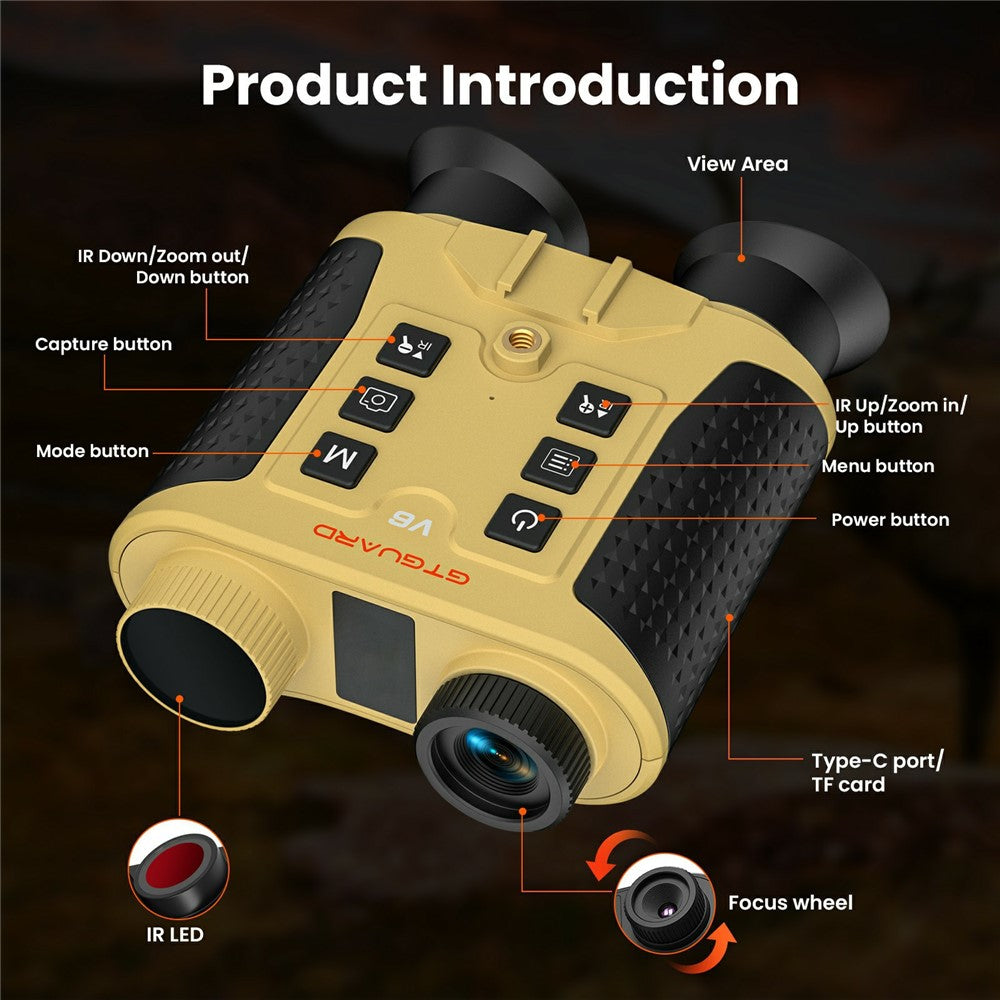 GTGUARD V6 4K Night Vision Binoculars Dual Mode 8X Digital Zoom 300m Range 1080P Recording Digital Telescope for Hunting