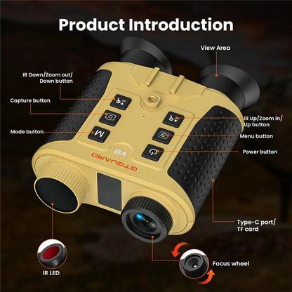 GTGUARD V6 4K Night Vision Binoculars Dual Mode 8X Digital Zoom 300m Range 1080P Recording Digital Telescope for Hunting