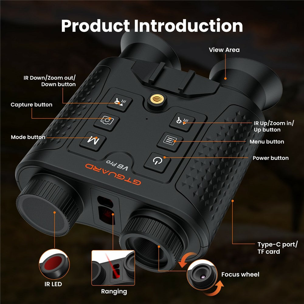GTGUARD V6 Pro 4K Night Vision Binoculars with Precision Ranging Function Dual Mode 8X Digital Zoom 300m Range 1080P Recording Digital Telescope for Hunting