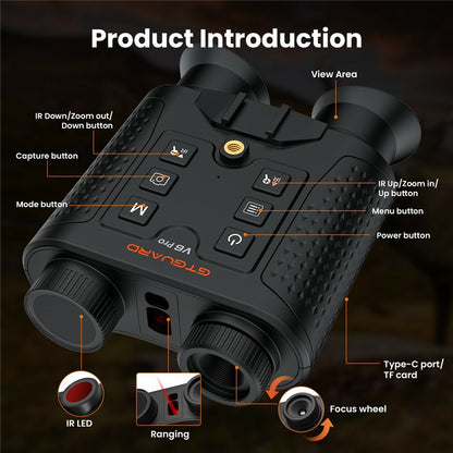GTGUARD V6 Pro 4K Night Vision Binoculars with Precision Ranging Function Dual Mode 8X Digital Zoom 300m Range 1080P Recording Digital Telescope for Hunting