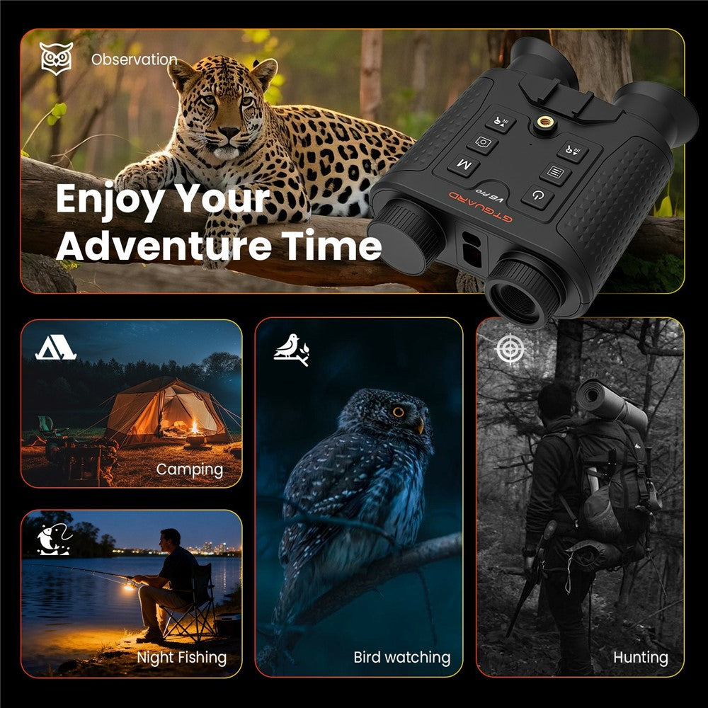 GTGUARD V6 Pro 4K Night Vision Binoculars with Precision Ranging Function Dual Mode 8X Digital Zoom 300m Range 1080P Recording Digital Telescope for Hunting