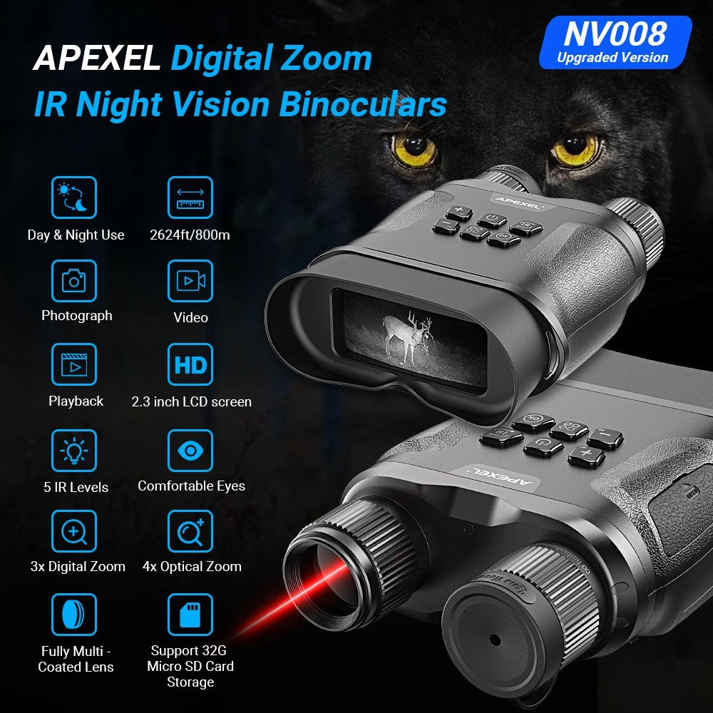 APEXEL APL-NV008 12X Digital Zoom IR Night Vision Binoculars Multi-Layer Coated Night Vision Device with 5 IR Level Adjustable