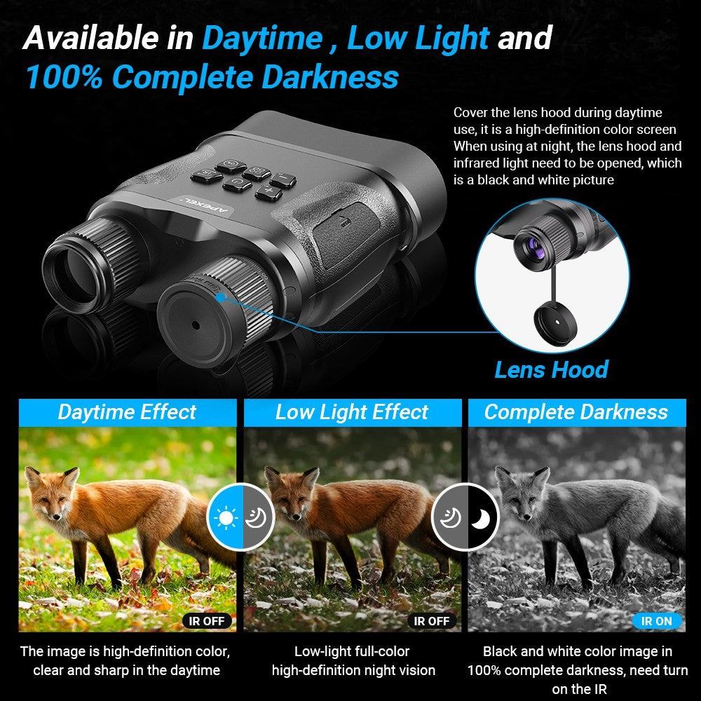 APEXEL APL-NV008 12X Digital Zoom IR Night Vision Binoculars Multi-Layer Coated Night Vision Device with 5 IR Level Adjustable